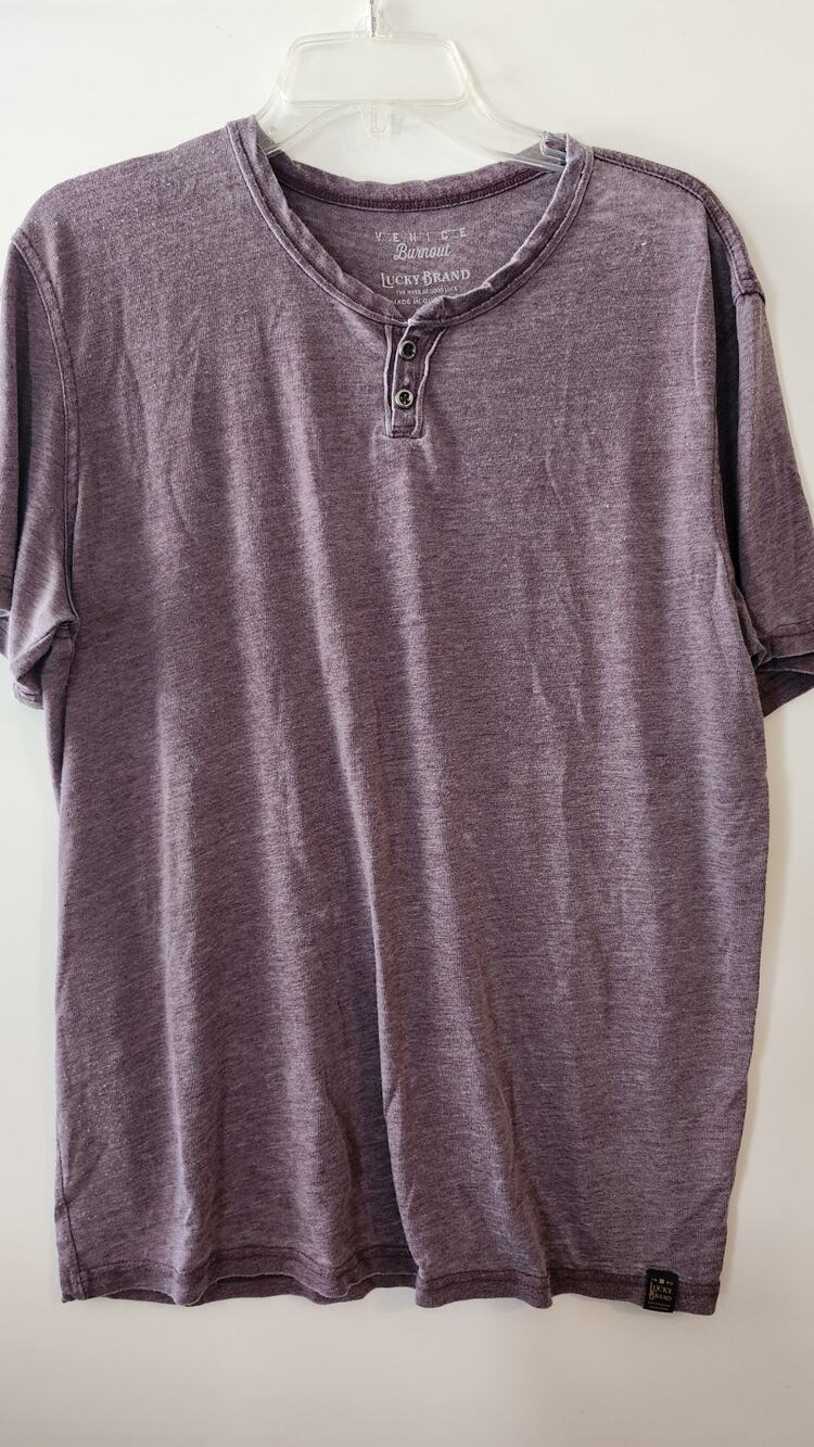 Lucky Brand Venice Burnout Henley Shirt Men's Purple Maroon Size L #414